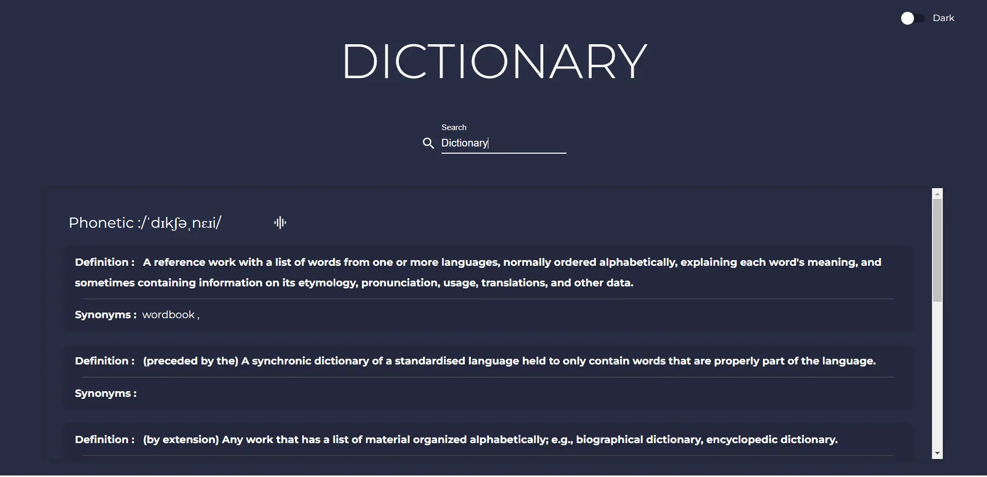 React dictionary